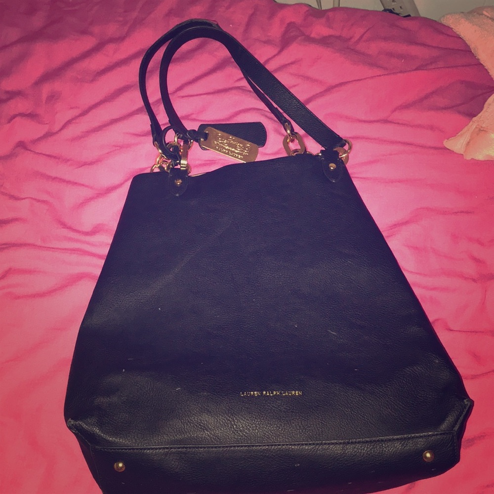 Genuine Black Leather Ralph Lauren Medium Tote